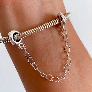 Trava de segurança corrente corações banhado a prata