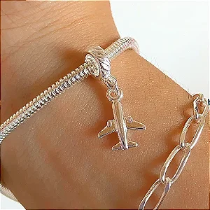 Berloque avião pendurado banhado a prata