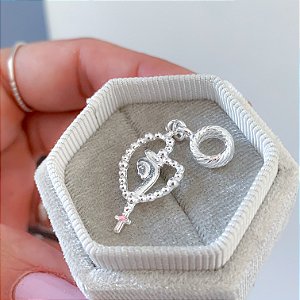 Berloque Nossa senhora Terço banhado a prata