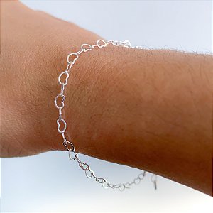 Pulseira corrente corações banhado a prata