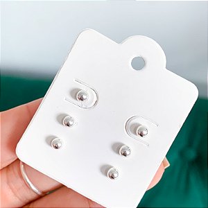 Trio de brincos bolinhas 3mm banhado a prata