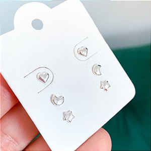 Trio de brincos basiquinhos banhado a prata