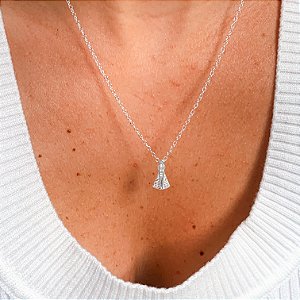 Cordão pingente N.S Aparecida cravejada banhado a prata