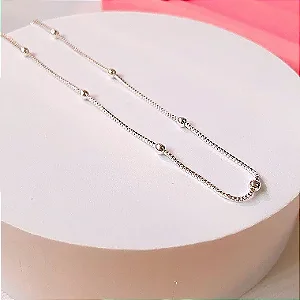 Corrente veneziana bolinhas 40cm banhado a prata