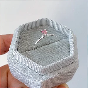 Anel solitário basic rosa banhado a prata