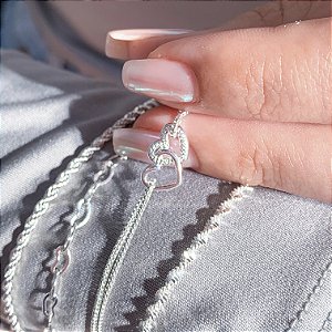 Pulseira 2 corações amor banhado a prata