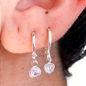 Kit de argolas click pingentes ponto de luz banhado a prata