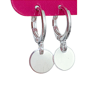 Argola click pingente medalha banhado a prata