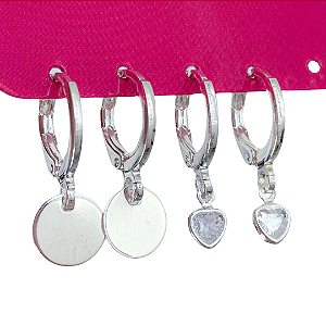 Kit de argolas click pingentes astral banhado a prata
