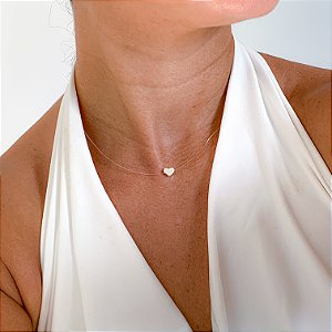 Cordão nylon coração liso banhado a prata