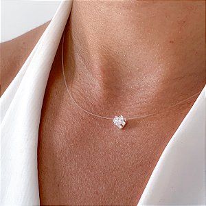 Cordão nylon coração zircônia banhado a prata