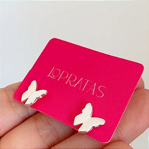 Brinco borboleta geométrica banhado a prata