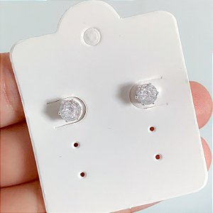 Brinco zircônia redonda grande cristal banhado a prata