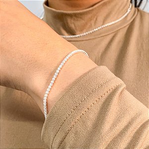 Pulseira luxo pedra zircônia banhado a prata