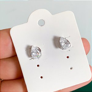 Brinco zircônia gota grande banhado a prata