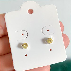 Brinco zircônia redonda média Amarelo banhado a prata