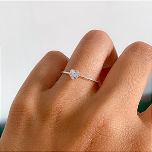 Anel solitário coração basic banhado a prata