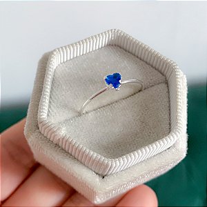Anel solitário coração basic azul safira banhado a prata