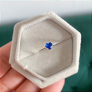 Anel solitário coração basic azul safira banhado a prata