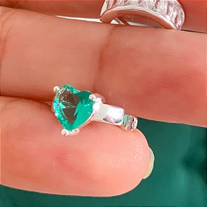 Piercing fake zircônia coração turmalina banhado a prata