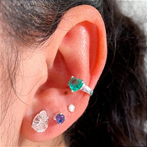 Piercing fake zircônia coração turmalina banhado a prata