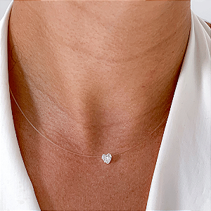 Cordão nylon coração zircônia banhado a prata