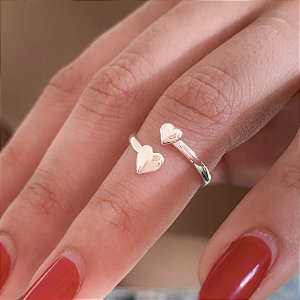 Anel falange 2 corações banhado a prata