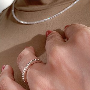 Anel aparador meia aliança banhado a prata