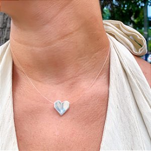 Cordão nylon coração chapinha banhado a prata