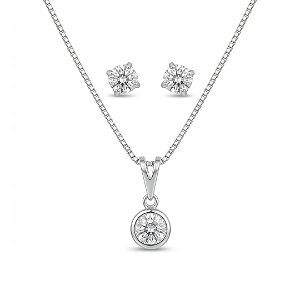 Conjunto ponto de luz zircônia tradicional banhado a prata