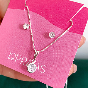 Conjunto ponto de luz zircônia tradicional banhado a prata