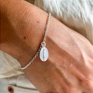 Pulseira medalha N. Senhora das Graças banhado a prata