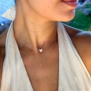Cordão nylon borboleta lisa banhado a prata