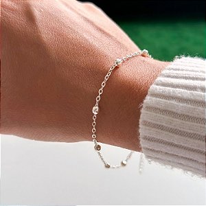 Pulseira corrente com bolinhas banhado a prata