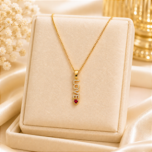 Colar Love Cravejado Coração Banho Ouro 18k