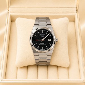Relógio Inspiração Tissot PRX Prateado Fundo Preto