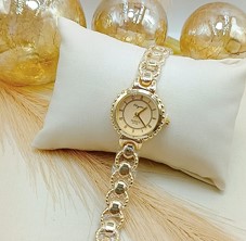 Relógio Eliyina Redondo Dourado Fundo Dourado