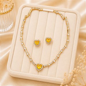 Conjunto Riviera Coração Citrino Ouro 18k