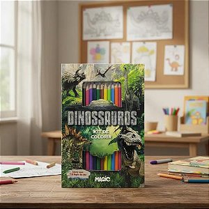 Kit Colorir Dinossauros Infantil Livrinho + Lápis De Cor