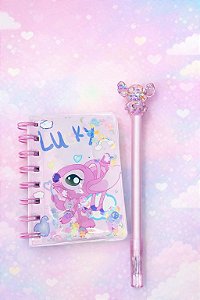 Kit Papelaria Fofa Mini Caderno Stitch +caneta Cute Kawaii