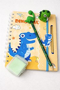 Kit Papelaria Dinossauro Caderno+ Lápis Decorado+ Apontador
