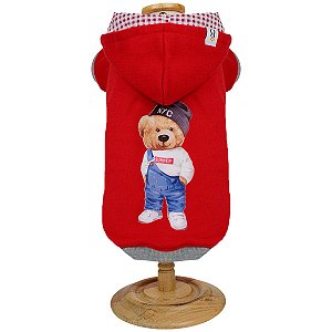 Blusa Moletom com Capuz Urso Vermelho - Bonito pra Cachorro - 311669