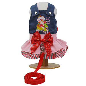Vestido Peitoral para Cachorro Jeans Moranguinho com Guia - Oh My Dog