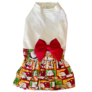 Roupa para Cachorro Vestido de Natal Estampado com Laço Vermelho M - PataChic