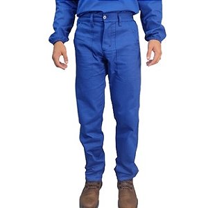 Calça Brim Pesado Azul Royal Meio Elástico Costura Com Reforço Entre As Pernas