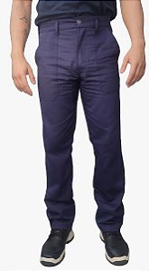 Calça Brim Pesado Azul Marinho Meio Elástico Costura Com Reforço Entre As Pernas