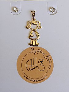 Pingente Menina Dourado c/ Brinco