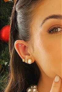 TRIO DE BRINCOS ORGÂNICOS COM PÉROLA