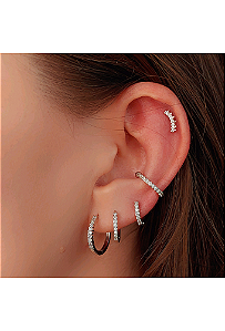 TRIO DE ARGOLINHA COM ZIRCÔNIAS CRISTAL NO RÓDIO