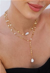 CHOKER DE MEDALHAS COM PÉROLA NO OURO